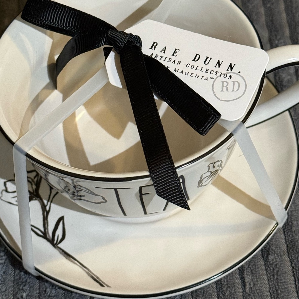 Rae Dunn Cream and Black Floral Tea Set - Picture 3 of 6